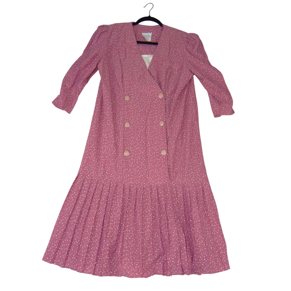 Vintage Carriage Court Pink Abstract Print Double Breasted Drop Waist Dress 14